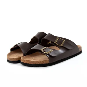 Sandalo Aperto Scarpe Ecopelle Ciabatta Uomo Unisex Sandali Doppia Fibbia Marrone GIOSAL-S1125A