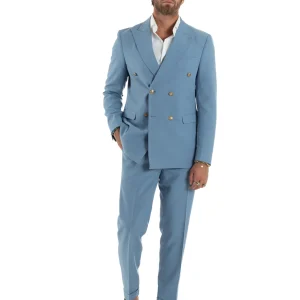 Abito Uomo Doppiopetto Vestito Completo Giacca Pantaloni Bottoni Metallo Polvere AE1163A