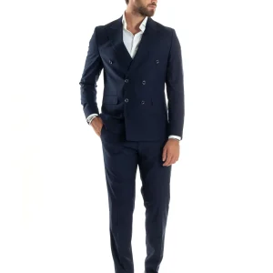 Abito uomo doppiopetto completo viscosa giacca pantaloni elegante blu GIOSAL-AE1064A