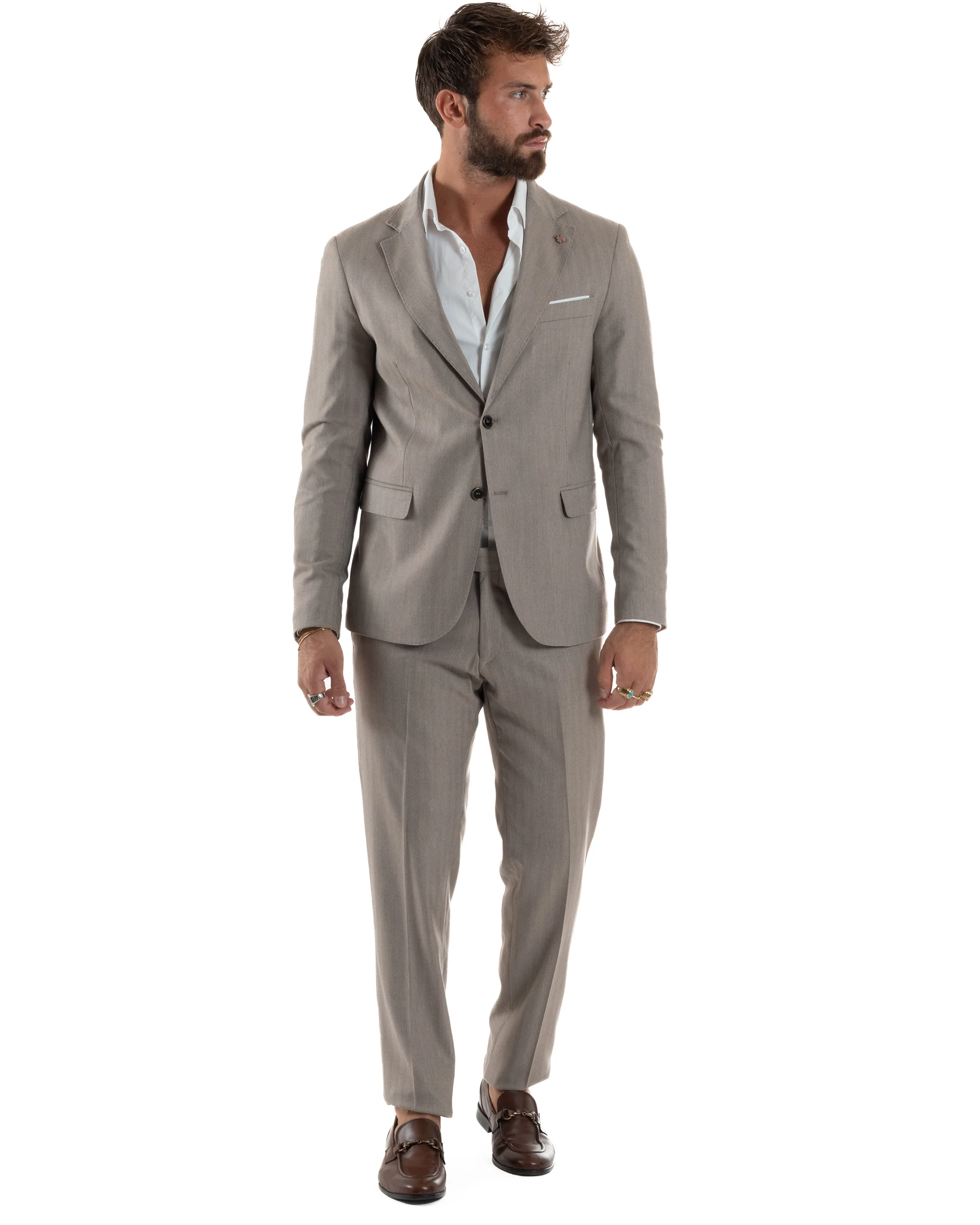 Abito Uomo Monopetto Viscosa Sartoriale Beige Melangiato Over-D OC1F2W5A06