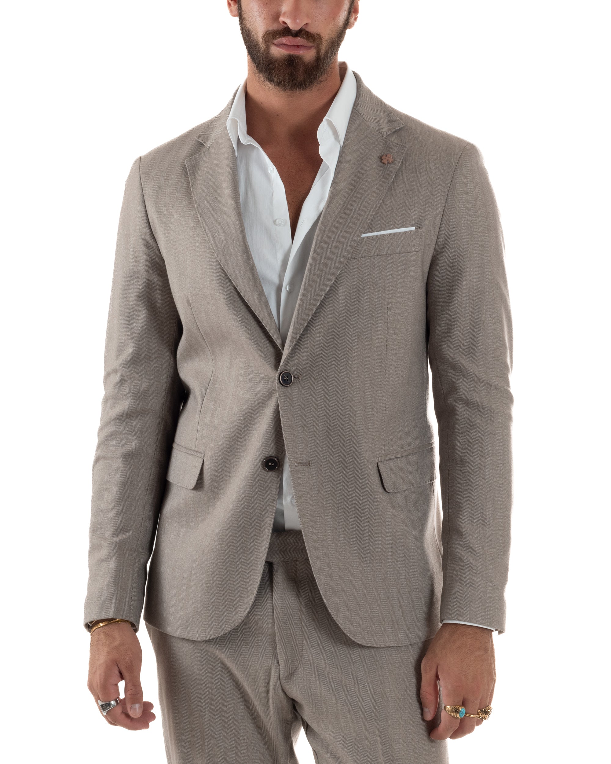 Abito Uomo Monopetto Viscosa Sartoriale Beige Melangiato Over-D OC1F2W5A06 - immagine 7