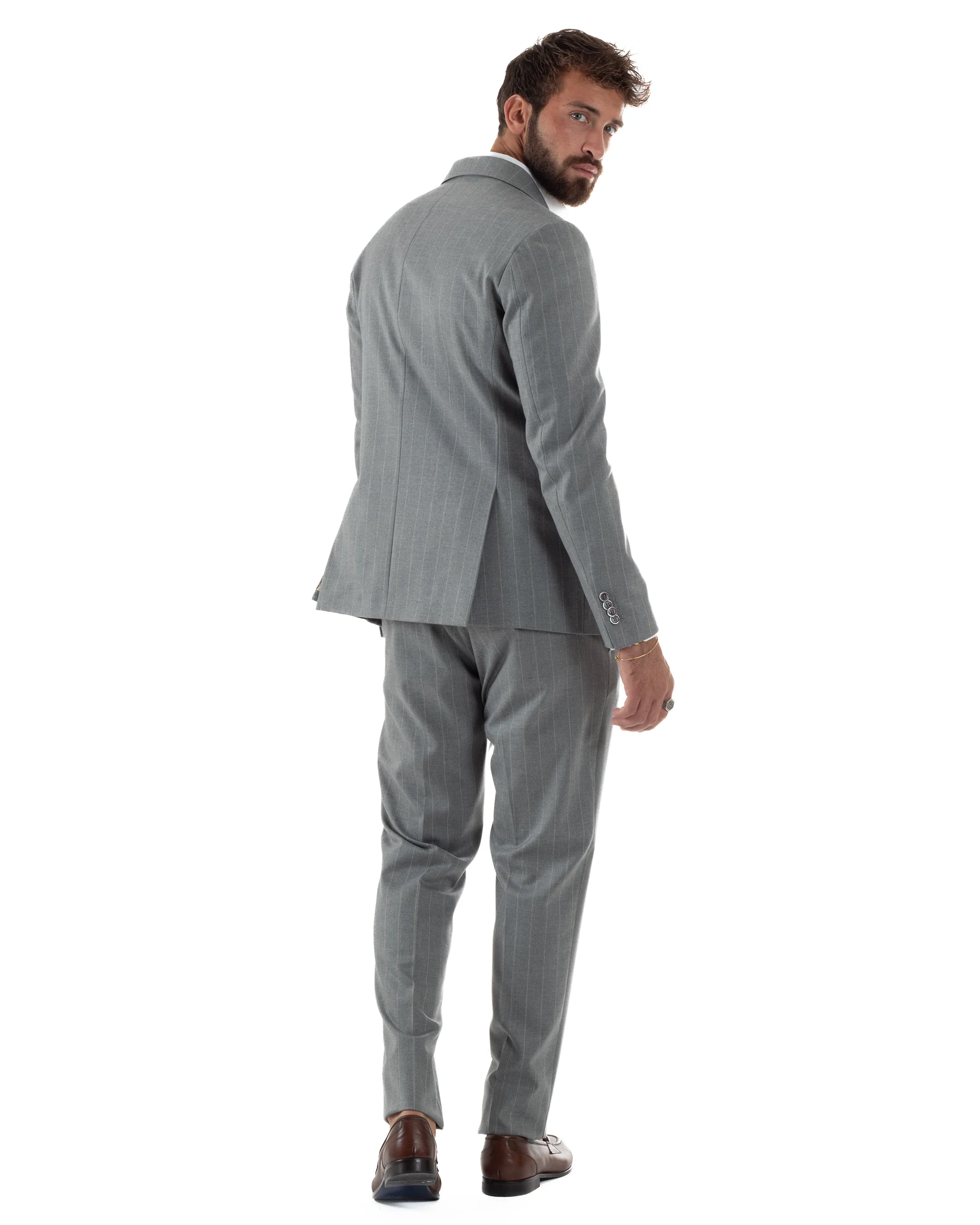 Abito Uomo Monopetto Gessato Sartoriale Rigato Grigio Over-D OC1F2W5A03 - immagine 8
