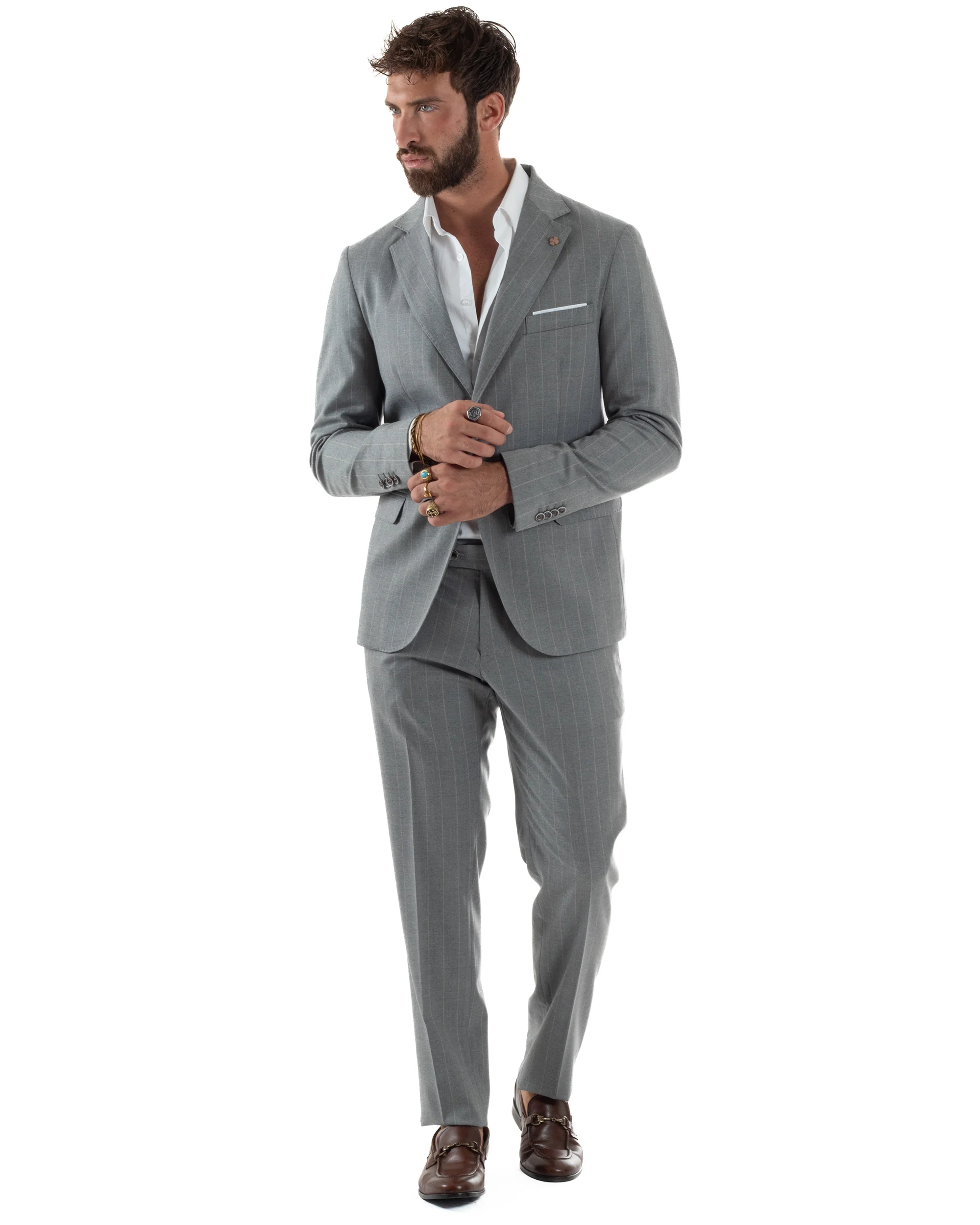 Abito Uomo Monopetto Gessato Sartoriale Rigato Grigio Over-D OC1F2W5A03 - immagine 4