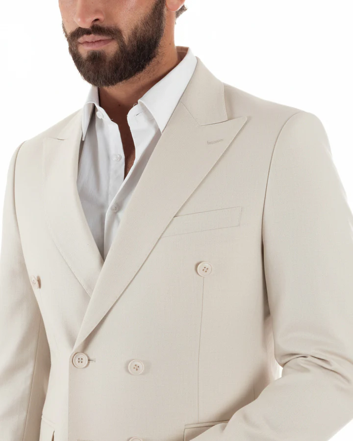 Abito uomo doppiopetto completo viscosa giacca pantaloni elegante panna GIOSAL-AE1211A - immagine 7