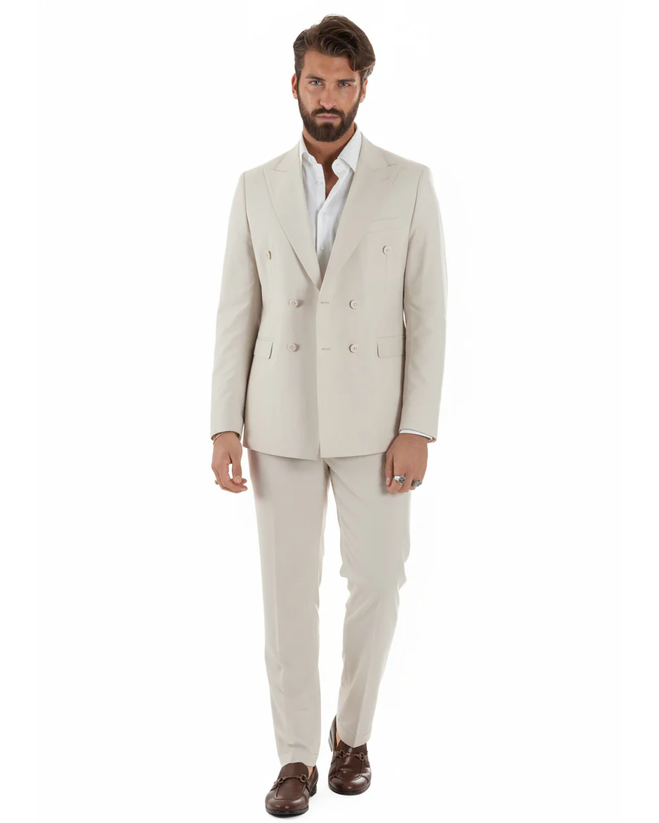 Abito uomo doppiopetto completo viscosa giacca pantaloni elegante panna GIOSAL-AE1211A - immagine 3
