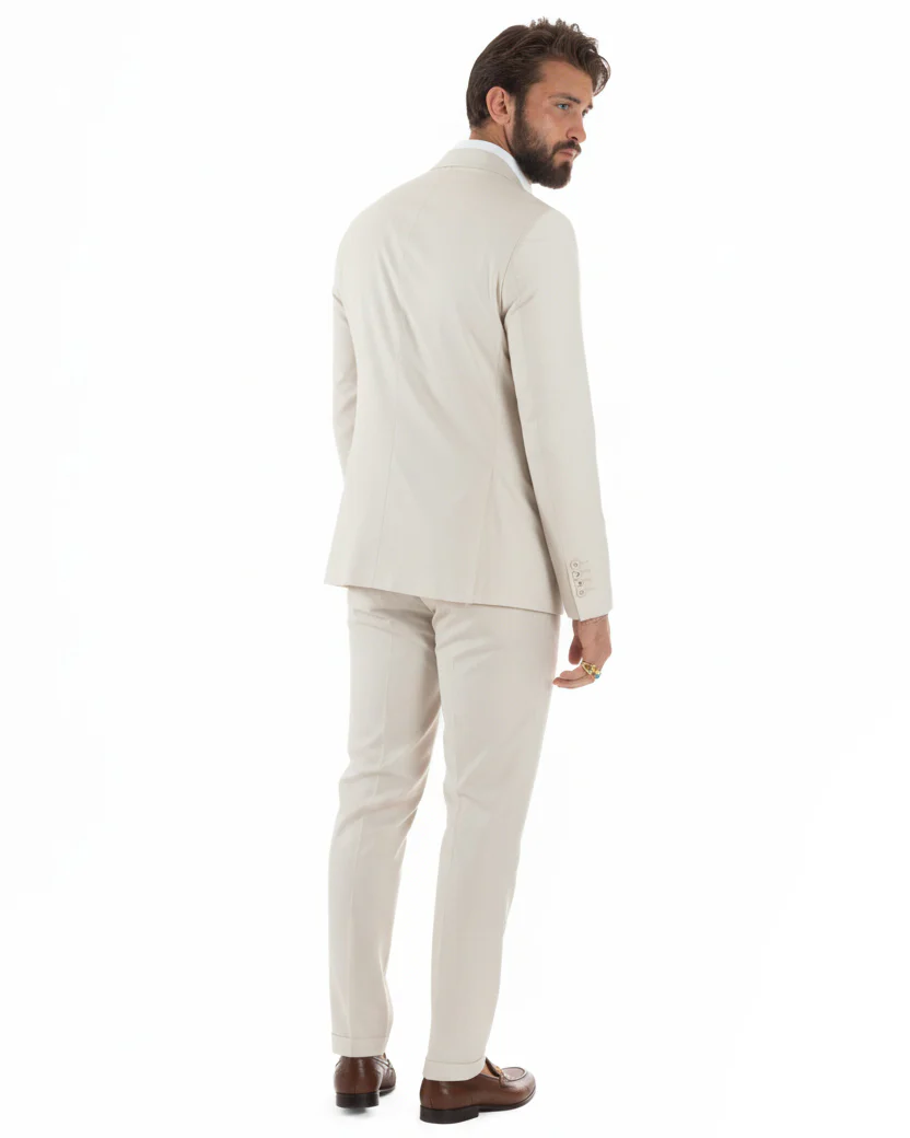 Abito uomo doppiopetto completo viscosa giacca pantaloni elegante panna GIOSAL-AE1211A - immagine 4