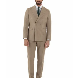 Abito uomo doppiopetto vestito gessato sartoriale rigato beige GIOSAL-AE1215A