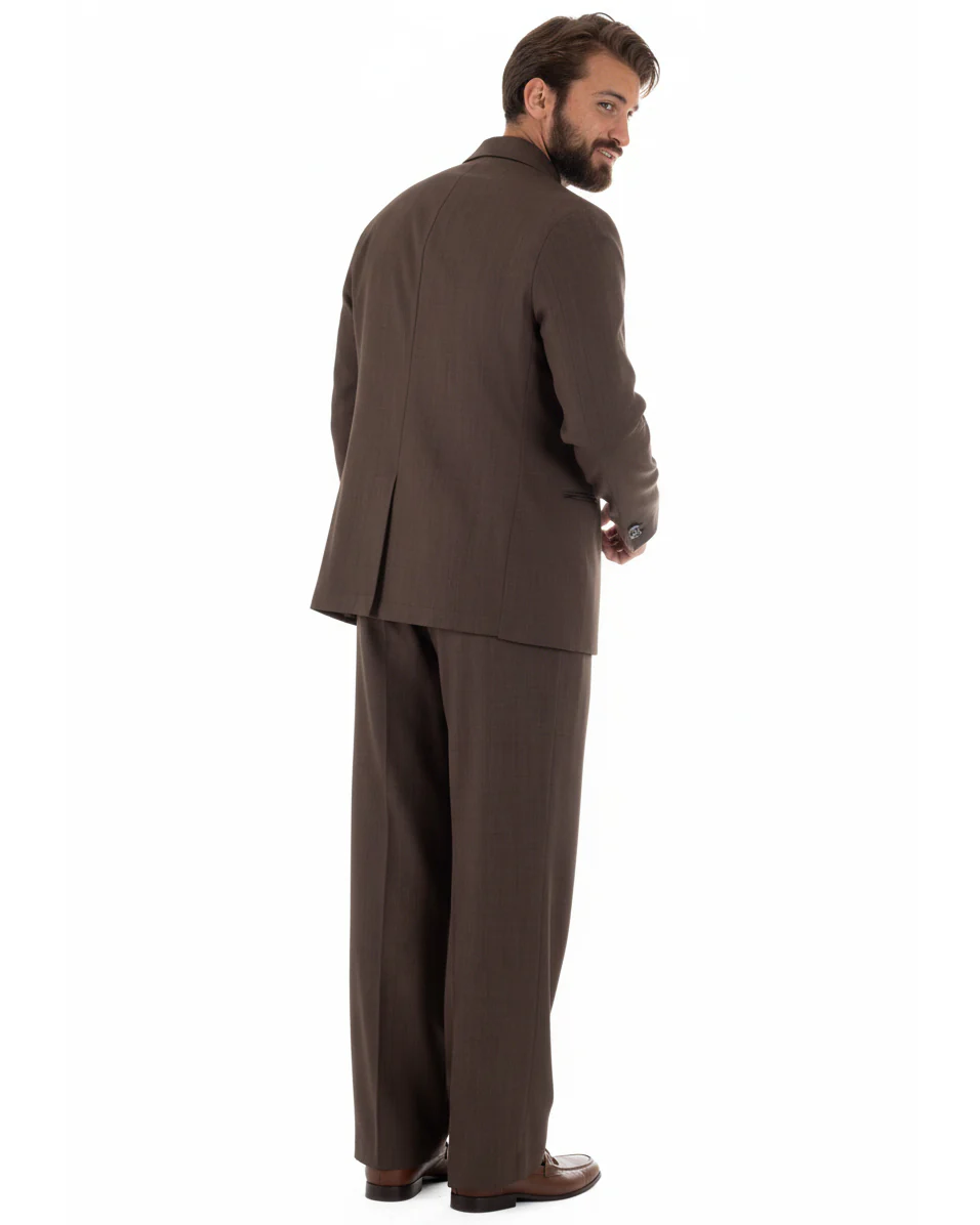 Abito uomo doppiopetto 2 bottoni vestito viscosa over pantaloni baggy marrone GIOSAL-AE1217A - immagine 4