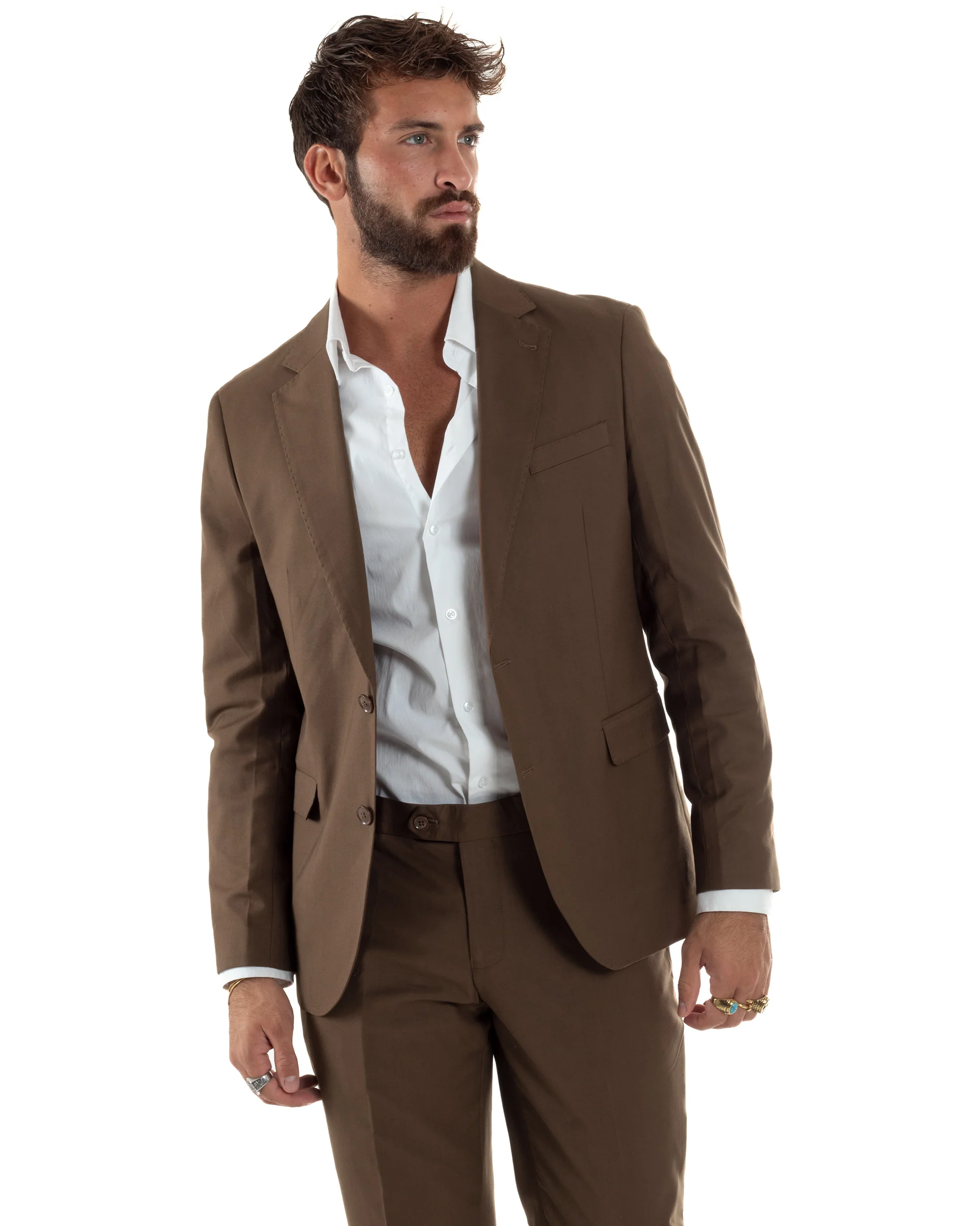 Abito uomo monopetto vestito viscosa completo giacca pantaloni marrone GIOSAL-AE1223A - immagine 5