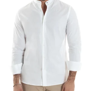 Camicia Uomo Collo Coreano Cotone Basic Sartoriale Slim Fit Bianco C2934A