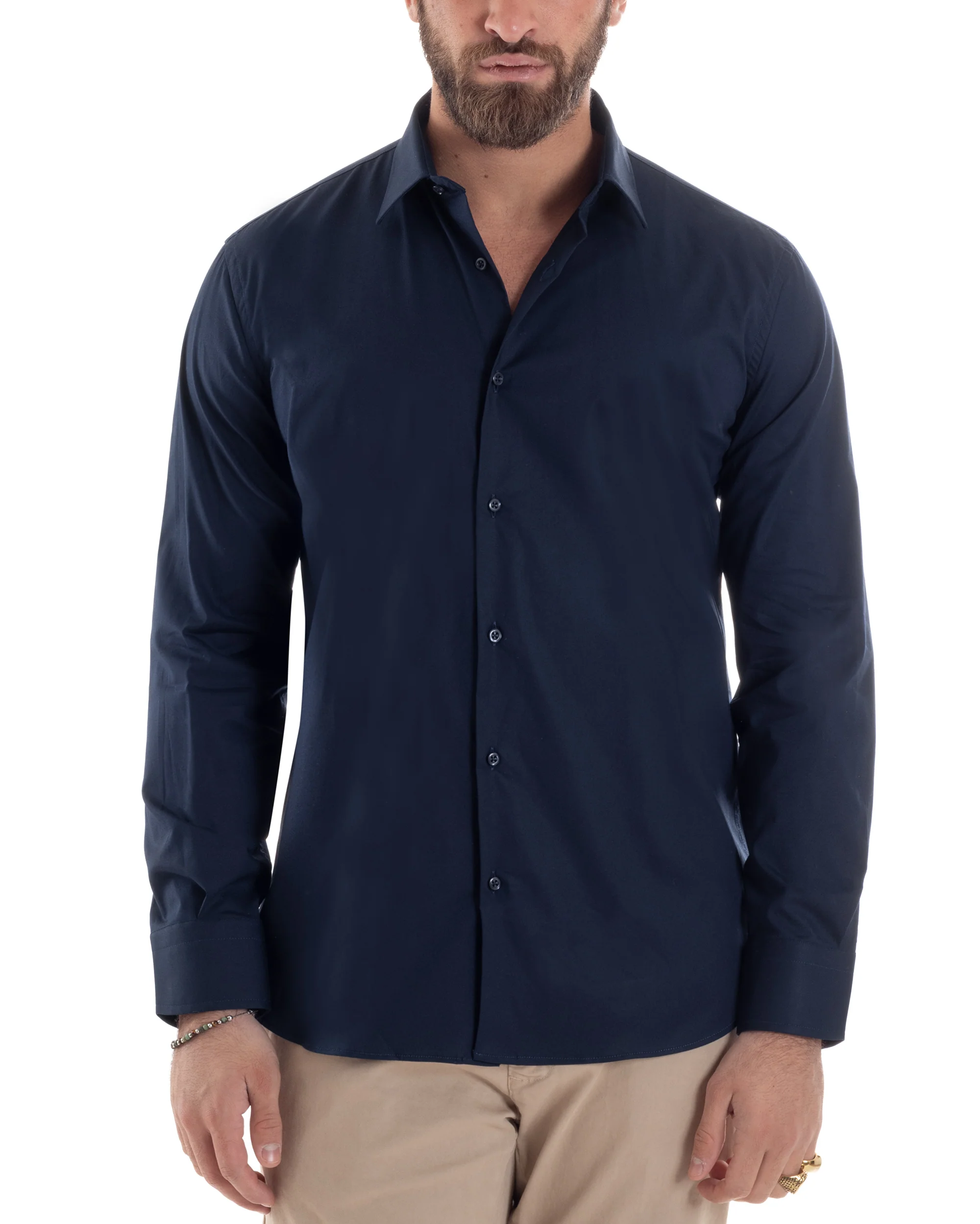 Camicia Uomo Con Colletto Francese Cotone Basic Sartoriale Slim Fit Blu C2948A - immagine 6