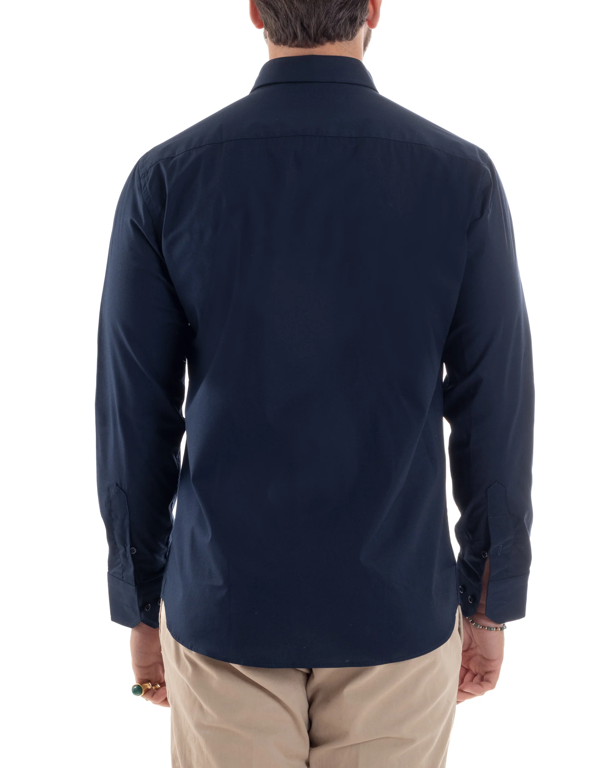 Camicia Uomo Con Colletto Francese Cotone Basic Sartoriale Slim Fit Blu C2948A - immagine 7