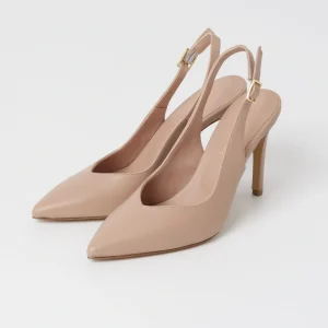 Slingback  in pelle nude con tacco stiletto 90 mm e scollo a cuore