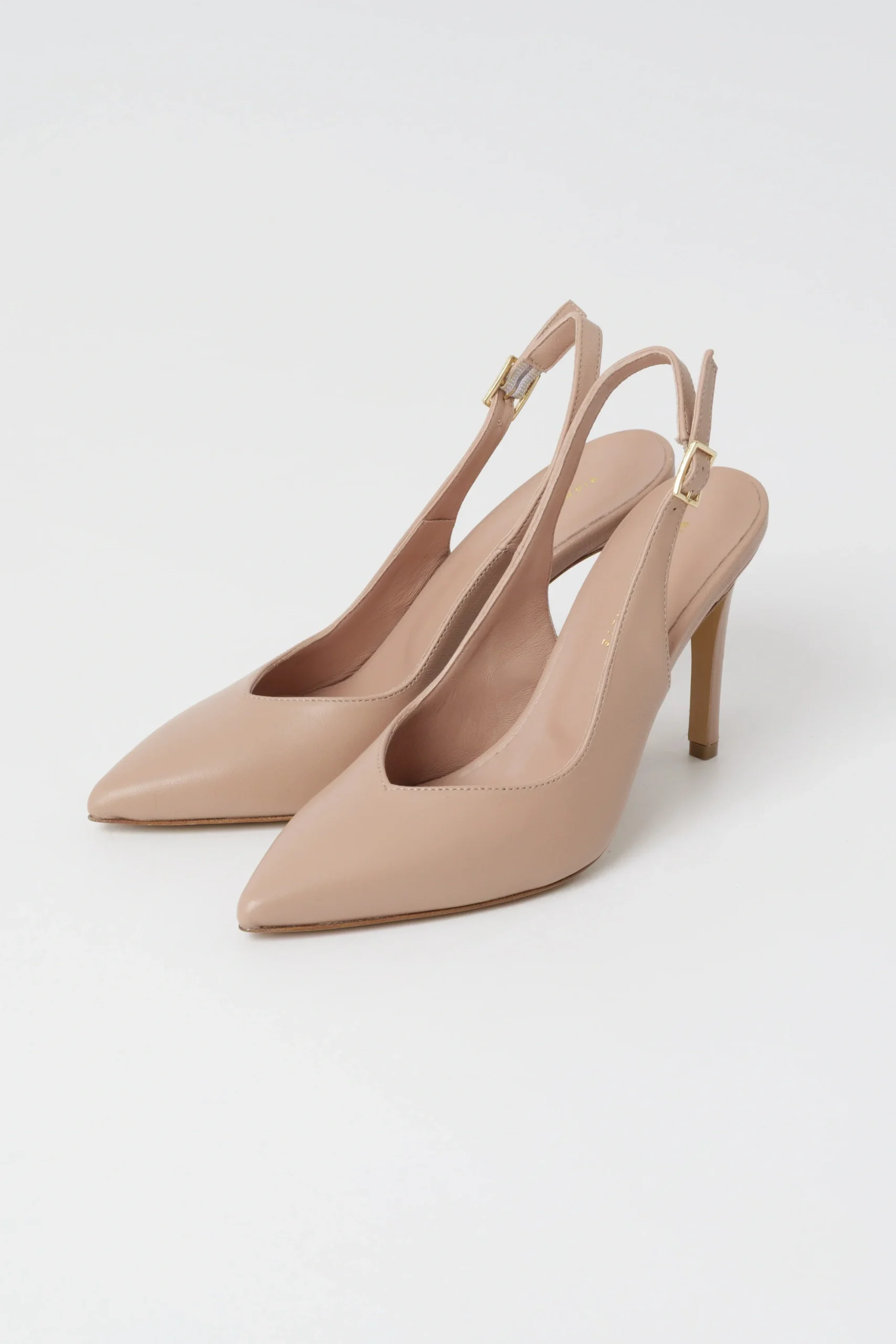 Slingback in pelle nude con tacco stiletto 90 mm e scollo a cuore - immagine 2