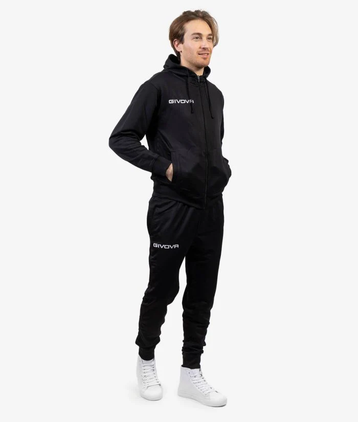 Tuta GIVOVA KING 4 SEASON NERO Set Unisex Sportivo Felpa Con Zip Con Capuccio Pantaloni Da Ginnastica Tracksuit GIOSAL - immagine 2