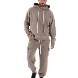 Completo Tuta Uomo Slavato Caldo Cotone Tracksuit Felpa Pantaloni Cargo Fango OU2477A