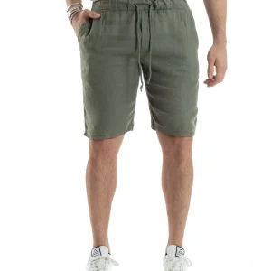 Bermuda Pantaloncini Uomo Corti Lino Jogger Basic Tinta Unita Verde GIOSAL-PC1946A