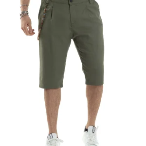 Bermuda Pantaloncini Uomo Corti Lino Tasca America Classico Sartoriale Comodo Casual Tinta Unita Verde GIOSAL-PC1953A