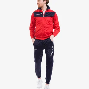 Tuta GIVOVA VISA ROSSO BLU Triacetato Set Unisex Sportivo Da Ginnastica Felpa Con Zip Pantaloni Tracksuit Bicolore GIOSAL