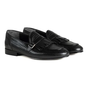Mocassini Uomo Con Fibbia Frangia Scarpe Ecopelle Eleganti Pelle Vitello Intrecciata Cerimonia Suola Di Cuoio Con Ovalino Antiscivolo Casual Nero GIOSAL-S1288A