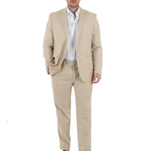Abito Uomo Monopetto Vestito Viscosa Completo Taglie Comode Beige Melangiato TCAE1006A