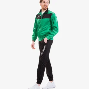 Tuta GIVOVA VISA VERDE NERO Triacetato Set Unisex Sportivo Da Ginnastica Felpa Con Zip Pantaloni Tracksuit Bicolore GIOSAL