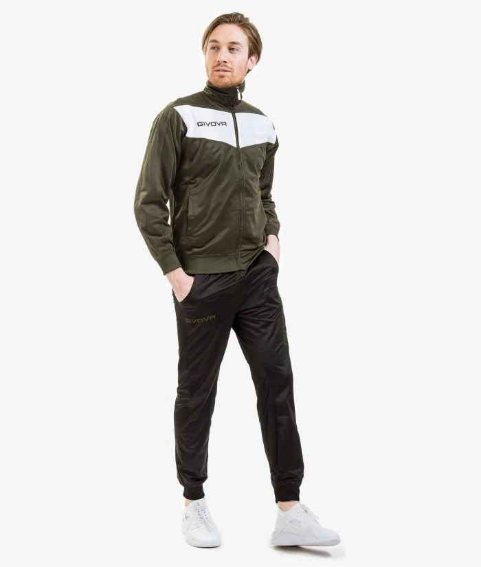Tuta GIVOVA VISA VERDE MILITARE NERO Triacetato Set Unisex Sportivo Da Ginnastica Felpa Con Zip Pantaloni Tracksuit Bicolore GIOSAL - immagine 2
