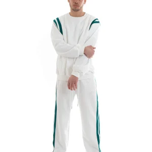 Completo Tuta Uomo Oversize Basic Felpa Girocollo Pantaloni Cotone Relaxed Fit Bianco GIOSAL-OU2236A