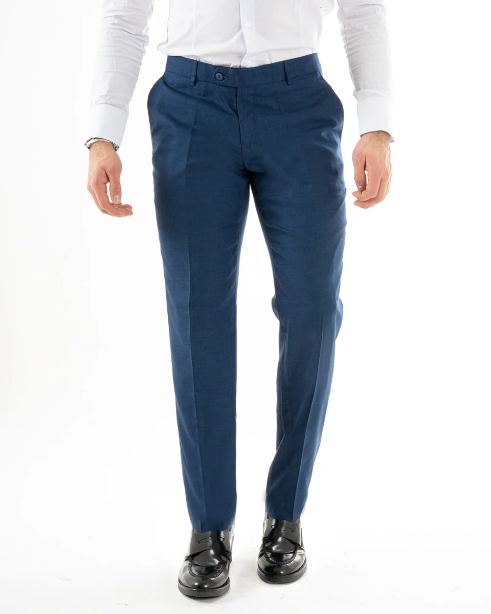 Abito uomo doppiopetto completo viscosa giacca pantaloni elegante blu melangiato GIOSAL-OU2257A - immagine 6
