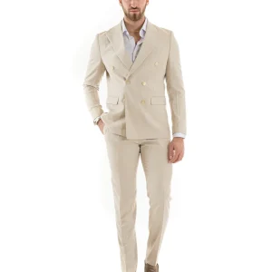 Abito uomo doppiopetto completo viscosa giacca pantaloni elegante beige melangiato GIOSAL-OU2258A