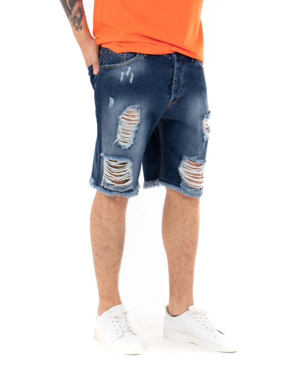 Bermuda Pantaloncini Uomo Corti Jeans Regular Fit Casual Con Rotture Cinque Tasche Denim Sfumato GIOSAL-PC1700A - immagine 3