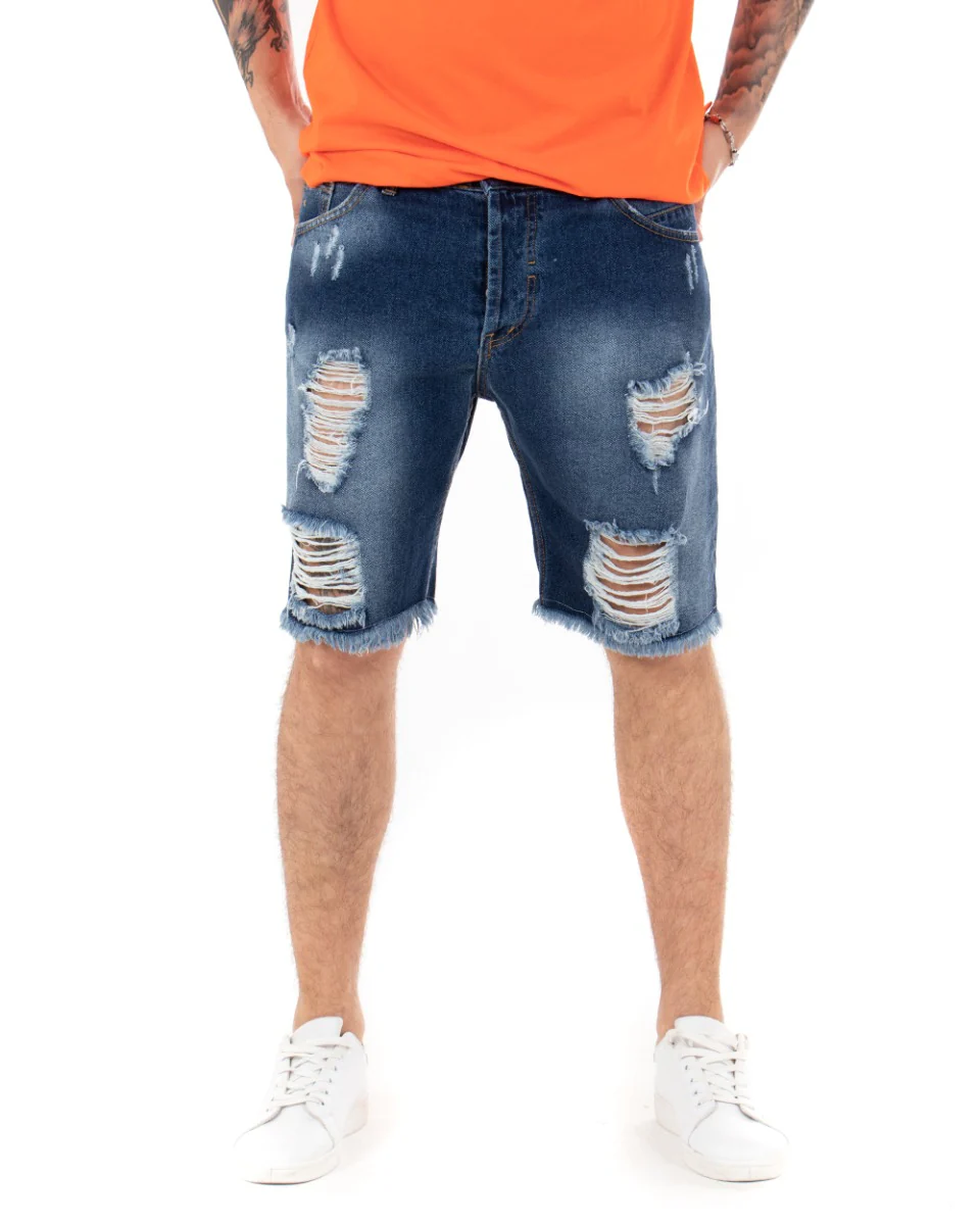 Bermuda Pantaloncini Uomo Corti Jeans Regular Fit Casual Con Rotture Cinque Tasche Denim Sfumato GIOSAL-PC1700A - immagine 4