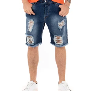 Bermuda Pantaloncini Uomo Corti Jeans Regular Fit Casual Con Rotture Cinque Tasche Denim Sfumato GIOSAL-PC1700A