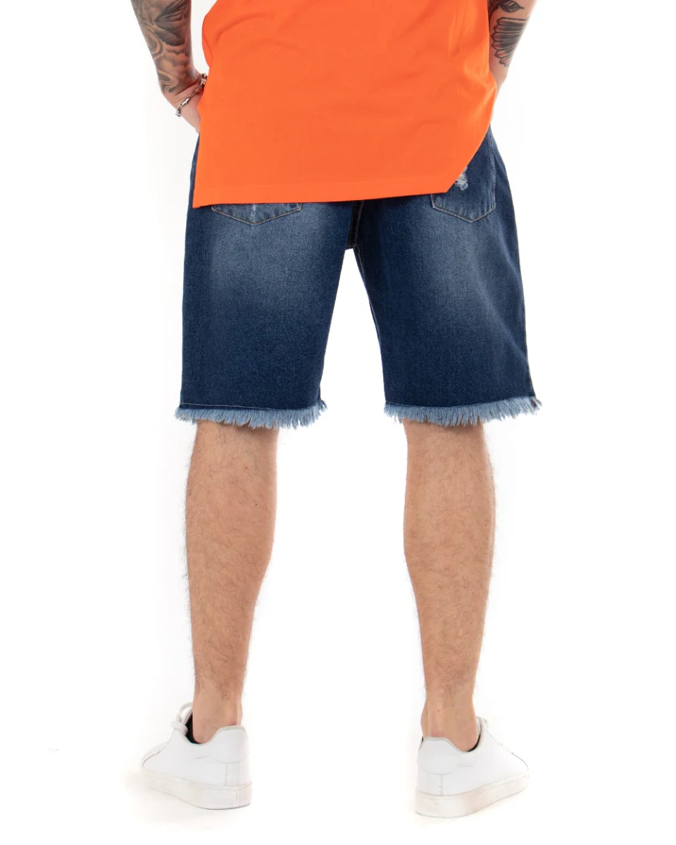Bermuda Pantaloncini Uomo Corti Jeans Regular Fit Casual Con Rotture Cinque Tasche Denim Sfumato GIOSAL-PC1700A - immagine 7