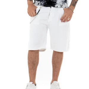 Bermuda Pantaloncini Uomo Corti Cotone Casual Cinque Tasche Con Catena Tinta Unita Bianco GIOSAL-PC1710A