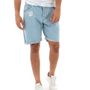 Bermuda Pantaloncini Uomo Corti Jeans Casual Con Stampa Regular Fit Denim Chiaro GIOSAL-PC1791A