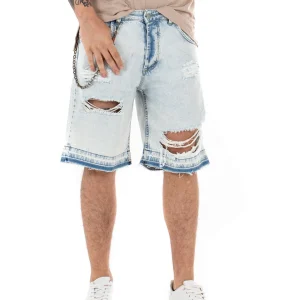 Bermuda Pantaloncini Uomo Corti Jeans Con Rotture Sfrangiato Cinque Tasche Denim Slavato GIOSAL-PC1844A