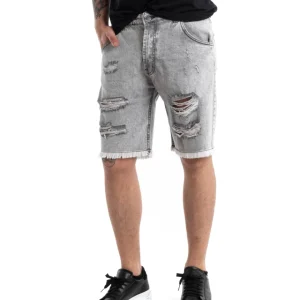Bermuda Pantaloncino Uomo Rotture Sfrangiato Grigio Cinque Tasche GIOSAL-PC1870A