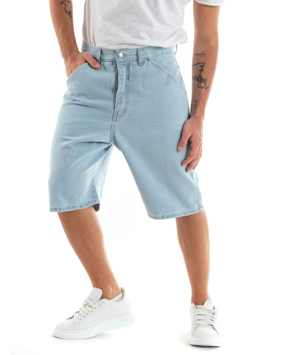 Bermuda Pantaloncini Uomo Corti Jeans Baggy Tasca Smart Denim Chiaro GIOSAL-PC1917A - immagine 2
