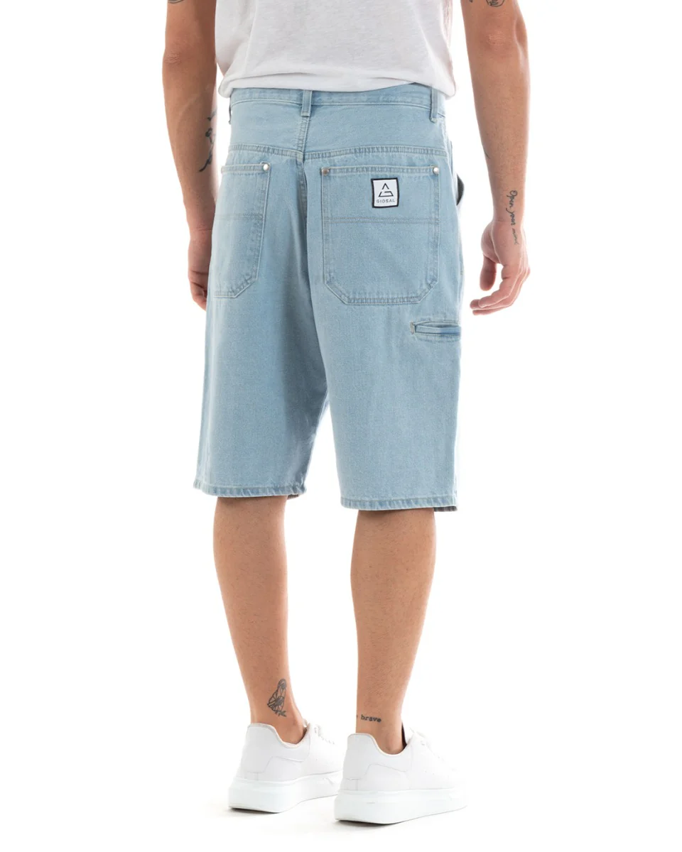 Bermuda Pantaloncini Uomo Corti Jeans Baggy Tasca Smart Denim Chiaro GIOSAL-PC1917A - immagine 4