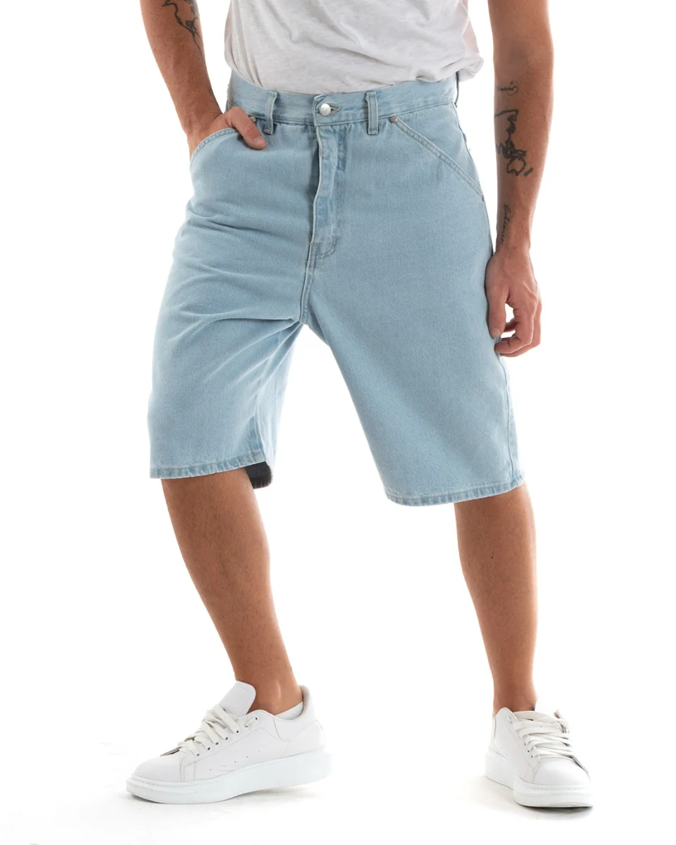 Bermuda Pantaloncini Uomo Corti Jeans Baggy Tasca Smart Denim Chiaro GIOSAL-PC1917A - immagine 5