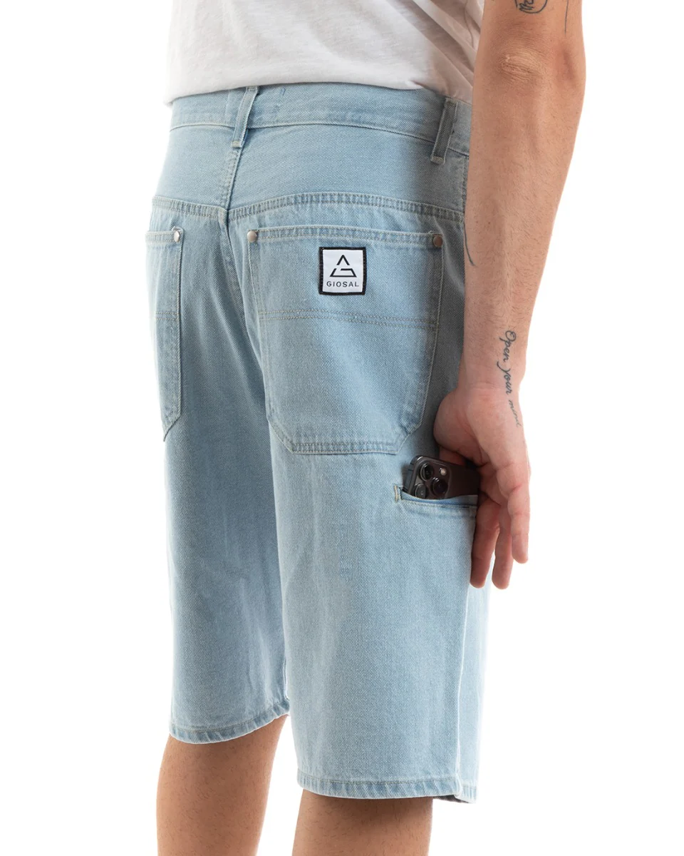 Bermuda Pantaloncini Uomo Corti Jeans Baggy Tasca Smart Denim Chiaro GIOSAL-PC1917A - immagine 9