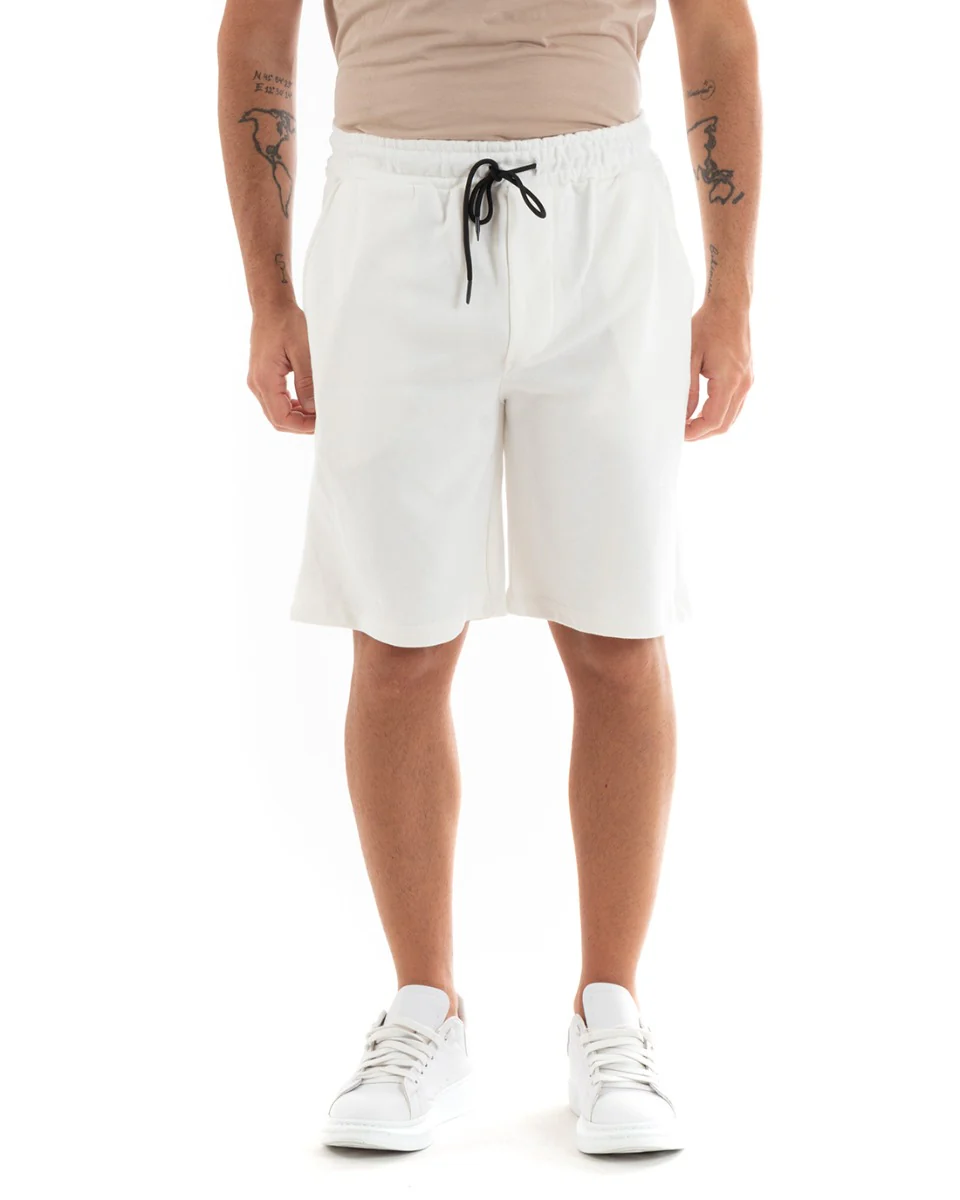 Bermuda Pantaloncini Uomo Corti Cotone Basic Pantalaccio Tinta Unita Bianco GIOSAL-PC1939A
