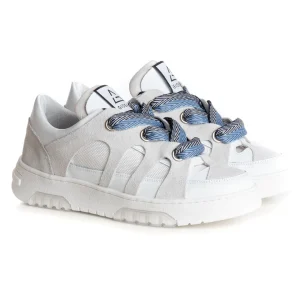 Scarpe Uomo Sneakers Ecopelle Bianco Grigio Lacci Colorati Casual Sportive GIOSAL-S1229A